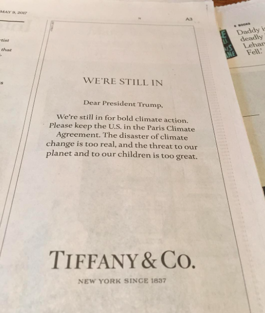 Jewelry Brand Tiffany & Co takes a stand for Climate Change
